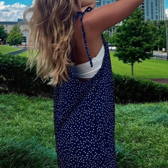 015 Boho Polka Dot Pocket Wide leg Jumper Jumpsuit - Picture 5 of 5